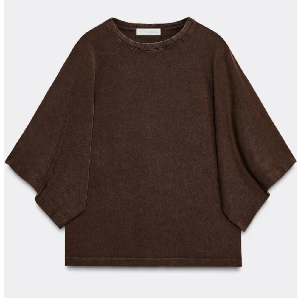 Zara Chocolate Brown Short Sleeve Top S - Picture 4 of 5